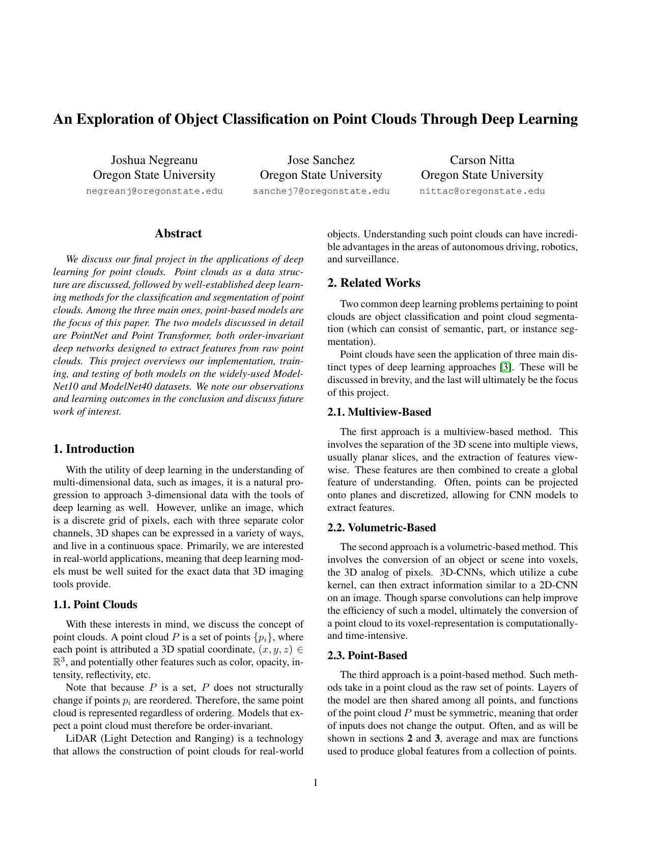 Page 1 of Point Cloud Classification
